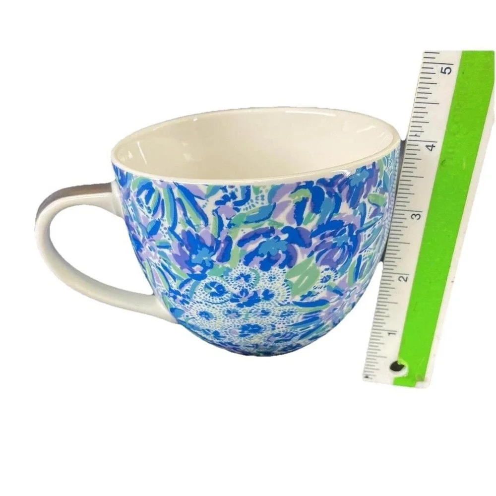 Lilly Pulitzer Blue Floral Ceramic Coffee Cup 12 oz  NEW No Box